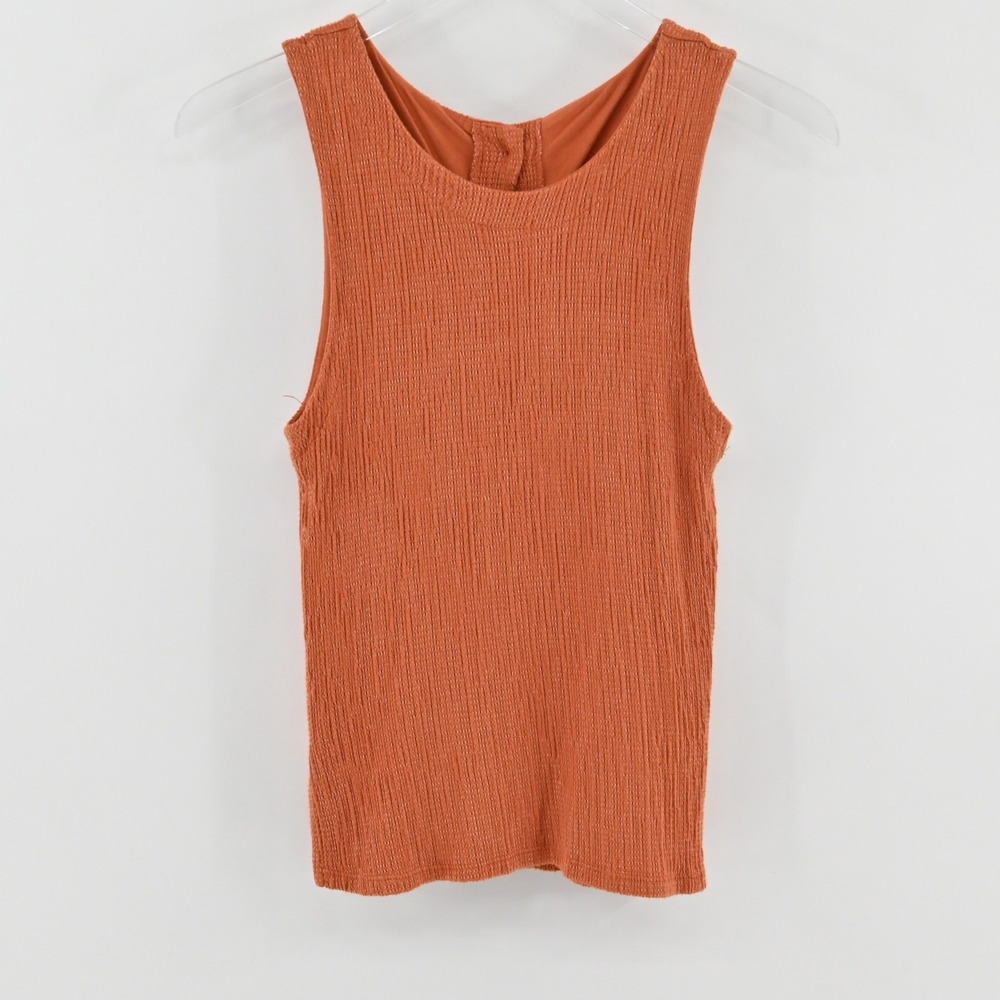 Anthropologie Montauk Button Back Tank Top Womens Size S Burnt Orange Textured